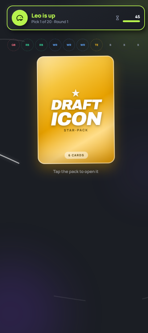 A closed card pack waiting to be opened, with the pick clock above it